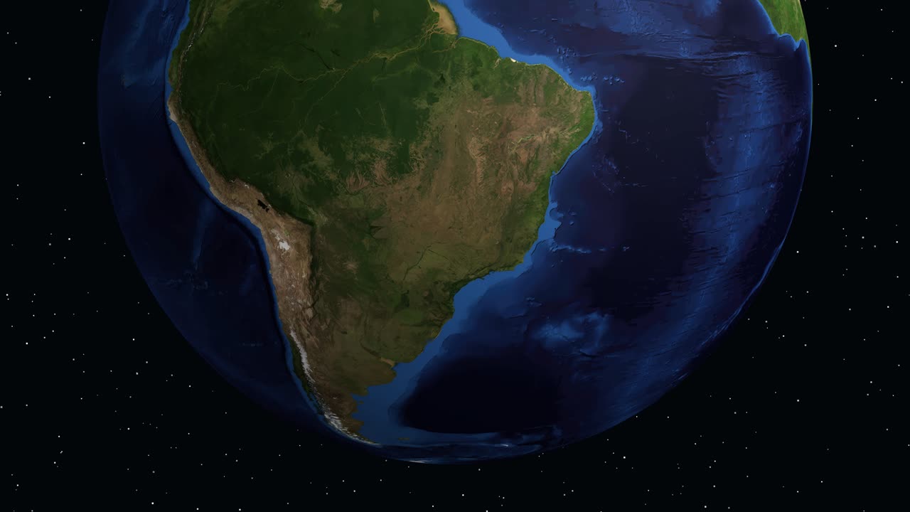 Globo digitale ruota e ingrandisce il Sud America, evidenziando Copiapó con una sovrapposizione di informazioni demografiche.
