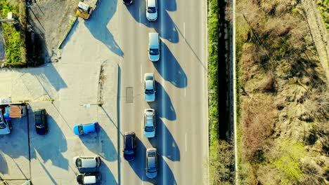 panoramic aerial footage of a busy street traffic jam road.