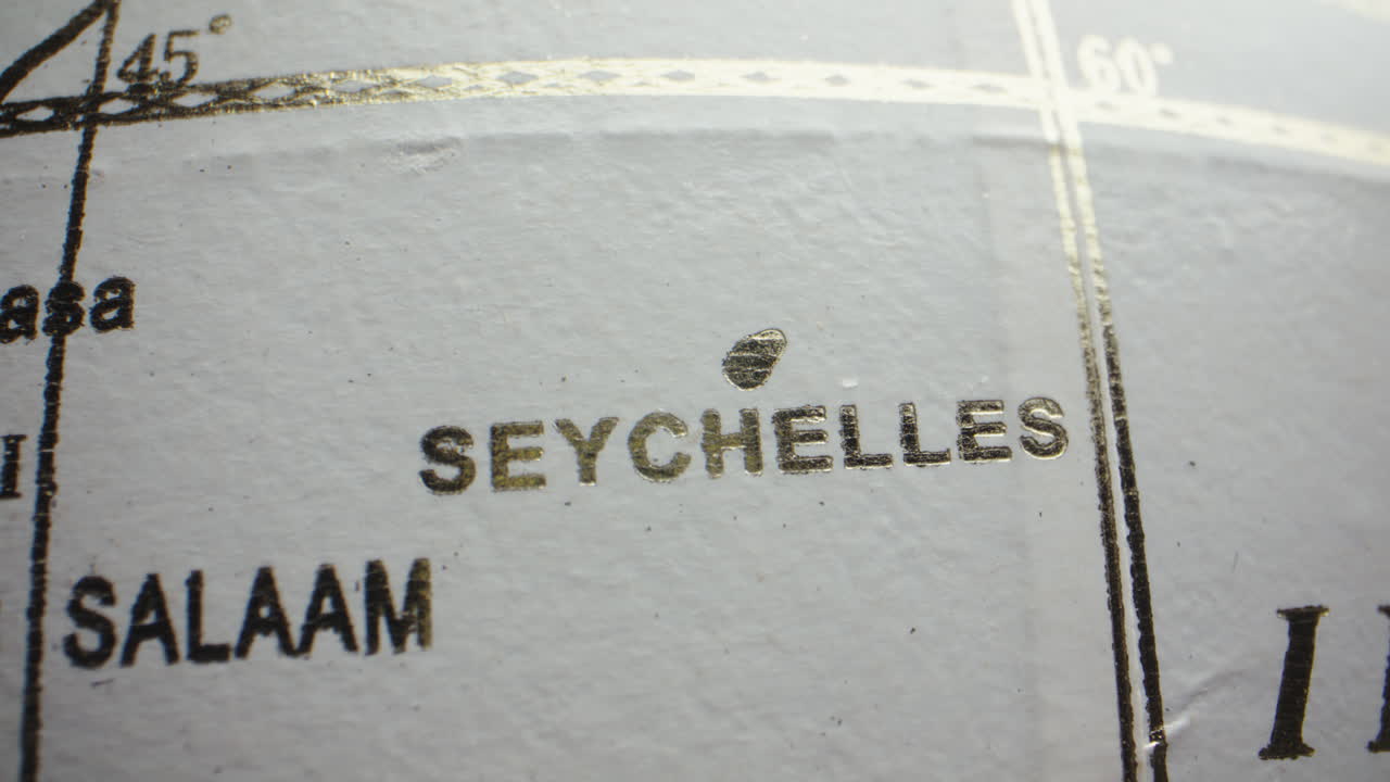 Close-up of a globe showing Seychelles