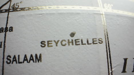 close-up of a globe showing seychelles