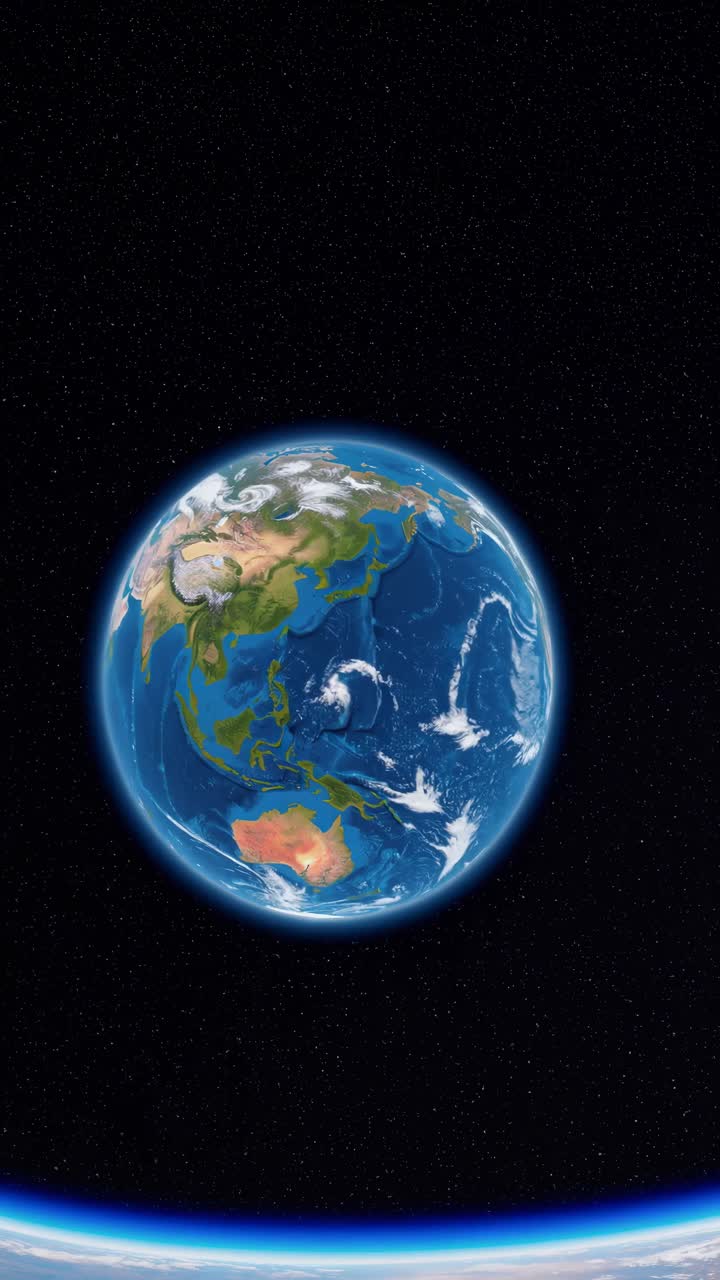 Aerial video concept of Earth from space, showcasing a full globe view against a starry backdrop