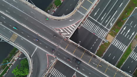 this dynamic stock footage captures the bustling energy of a city intersection from above. watch as cars weave through the traffic, pedestrians cross the streets.