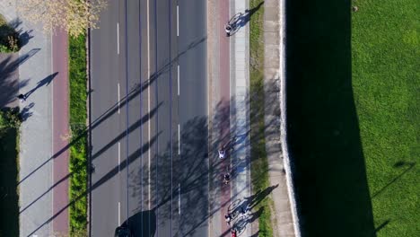 Best-aerial-top-view-flight-Berlin-Wall-Memorial-Border-crossing-zone,-city-district-Mitte,-Germany-spring-2023