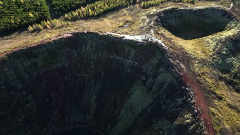 Volcanic-Kerid-Crater-Lake,-Incredible-Natural-Tourist-Attraction-in-Iceland,-Aerial