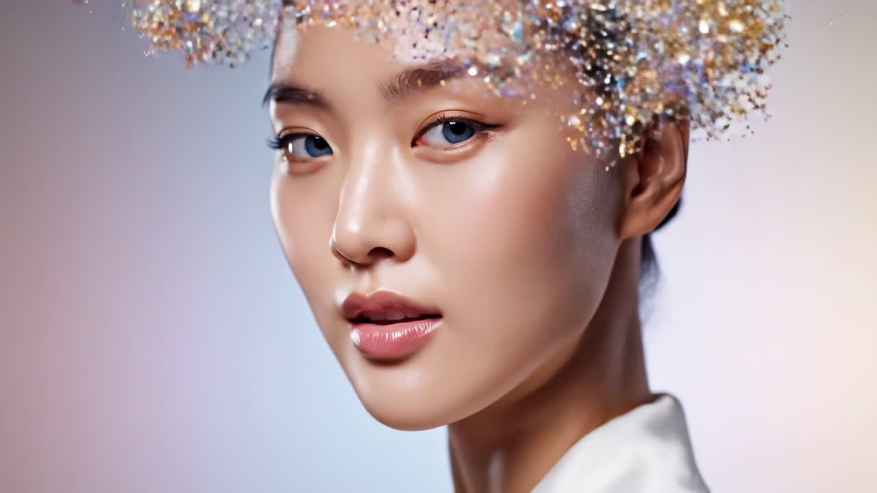 Glamorous Asian Woman with Sparkles and Pearls