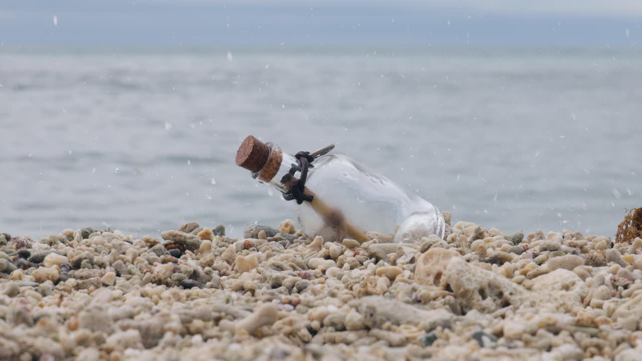 Message in the bottle on a sand beach