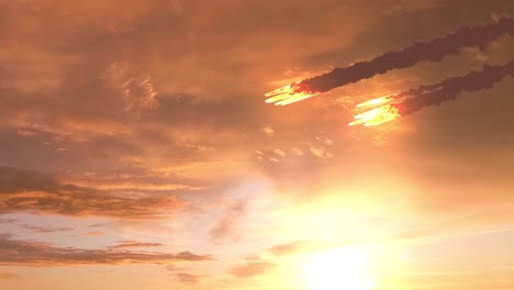 fiery meteor shower at sunset