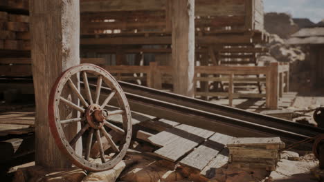 old western town scene with wagon wheel