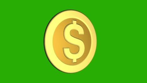 moneda de oro brillante con un signo de dólar gira sobre su eje en un fondo verde. animación 3d de una moneda de oro de dólar girando 360 grados. símbolo de ahorro de efectivo. concepto de negocio. canal alfa 4k.