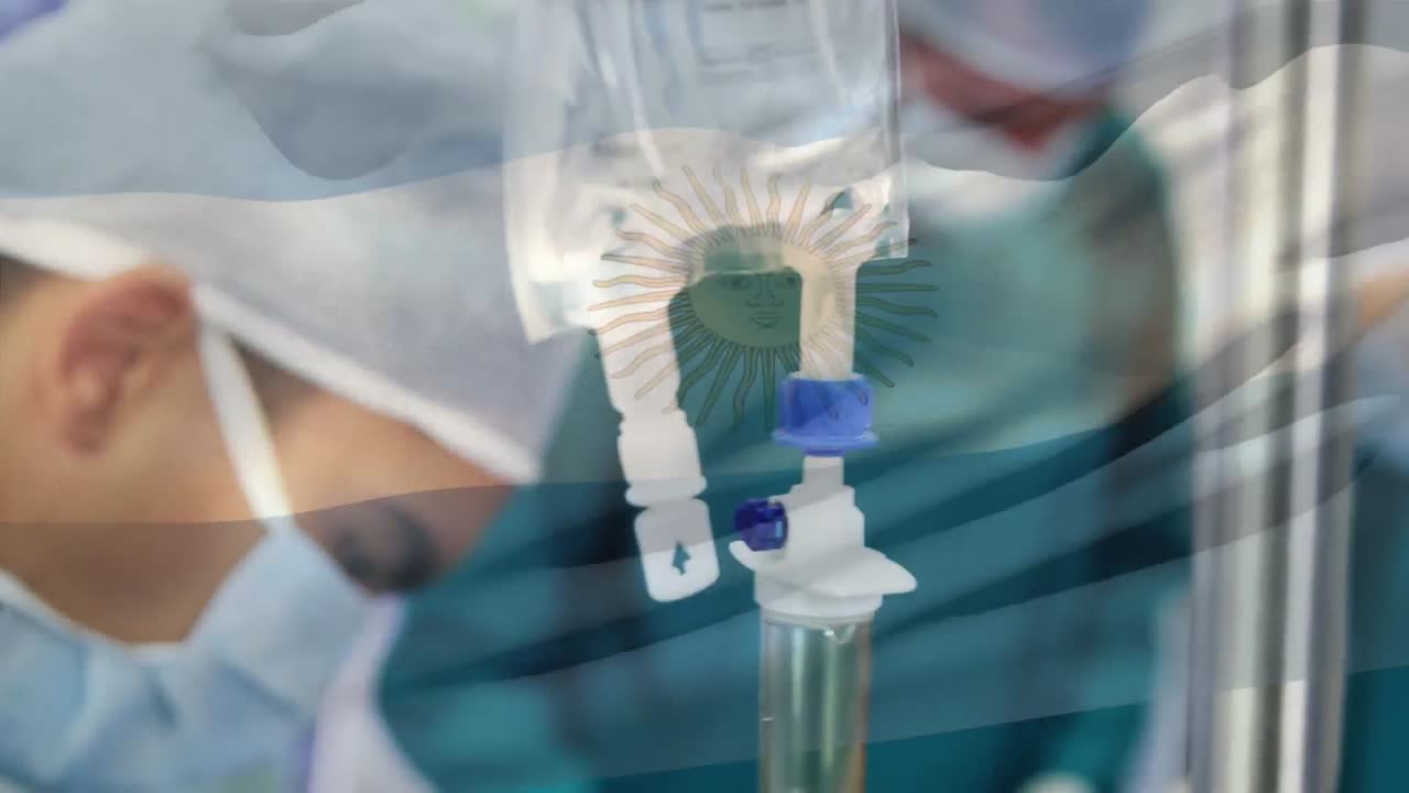 анимация флага аргентины, развевающегося над хирургами в операционной