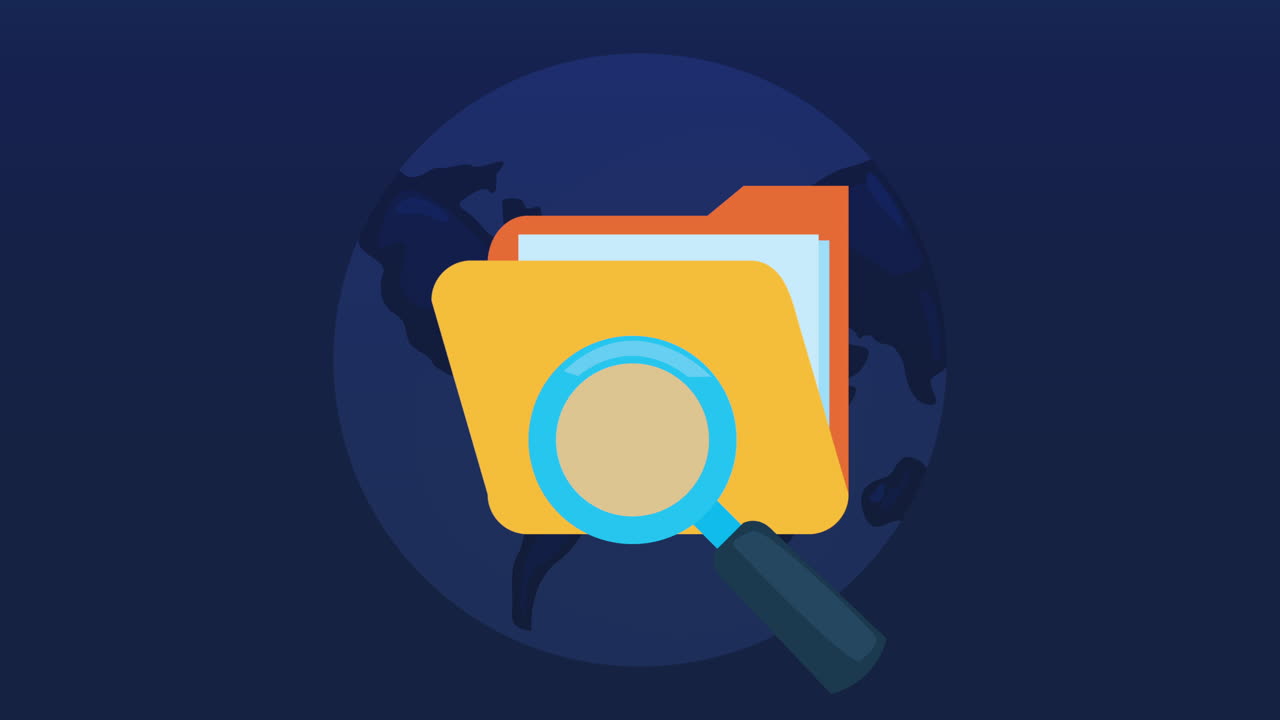 animación de datos de seguridad con carpeta y lupa