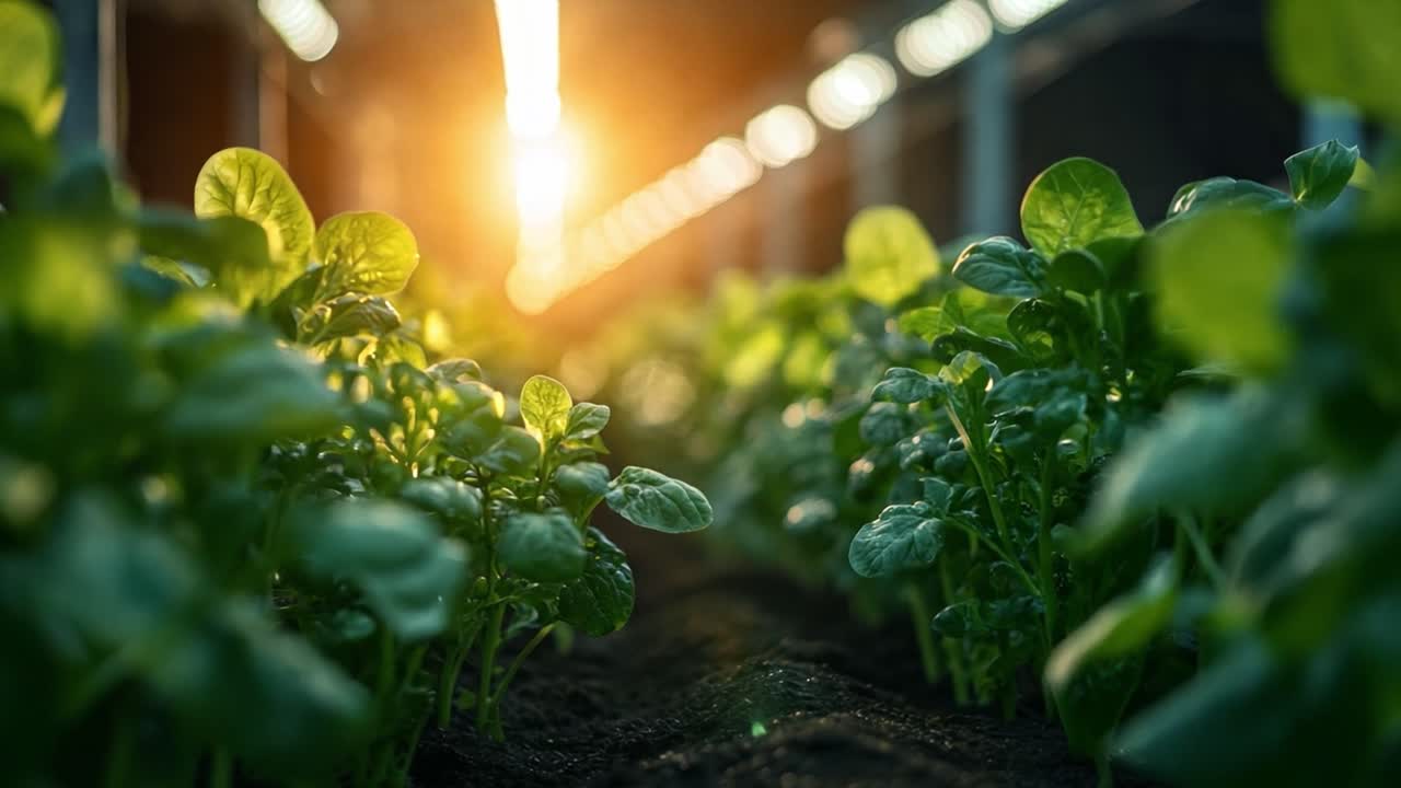 Hydroponic vegetable farm in greenhouse with sunlight