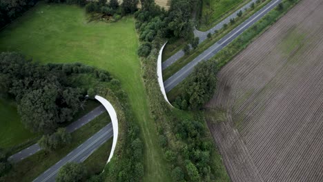 Backwards-aerial-movement-showing-a-road-traversed-by-wildlife-crossing-forming-a-safe-natural-corridor-bridge-for-animals-between-conservancy-areas