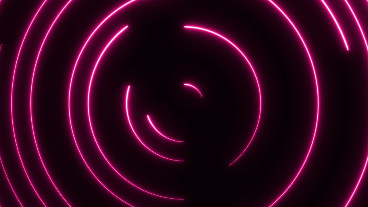círculos de neón rosados sobre un fondo negro. bucle sin costuras gráfico de movimiento de ciencia ficción