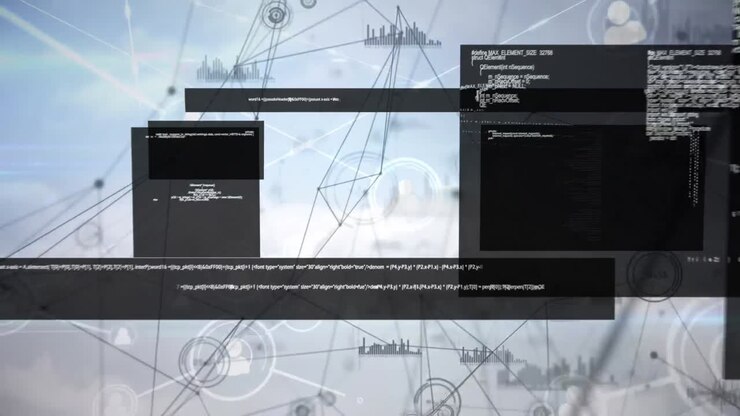 Animation af netværk af forbindelser og databehandling over hvid baggrund