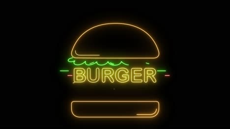 neon lights forming a burger sign flickering.