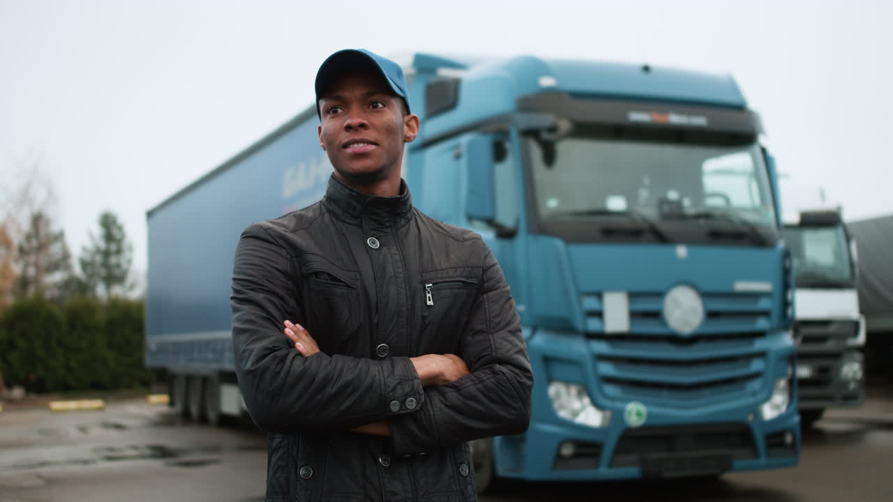 conductor de camión en el estacionamiento
