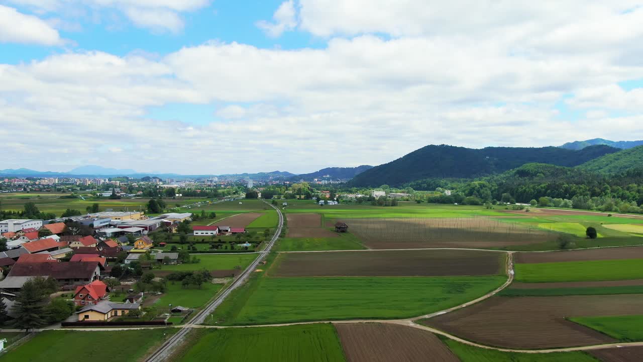 Aerial flying over Levec, a rural area near Celje, Slovenia