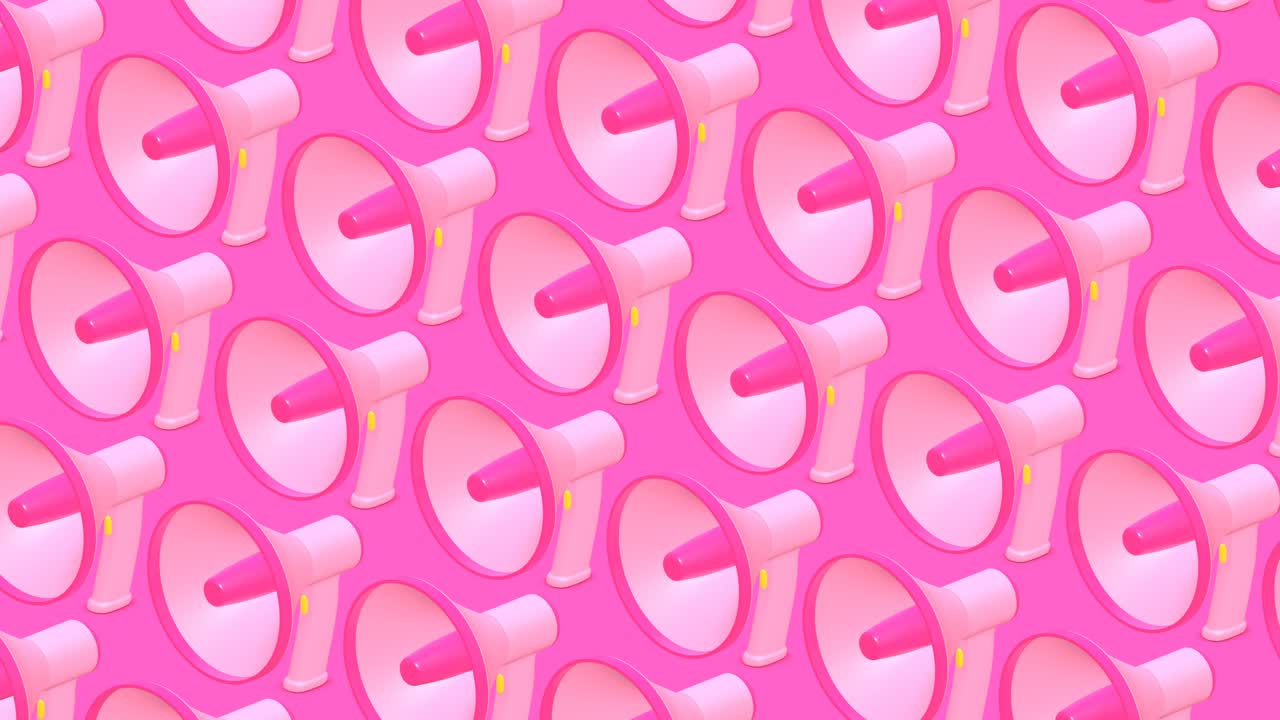 핑크색 배경에 많은 메가폰, 배경에 3d 애니메이션을 할 수 있습니다.