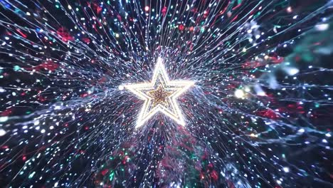 close up of a christmas star with a sparkly background of lights