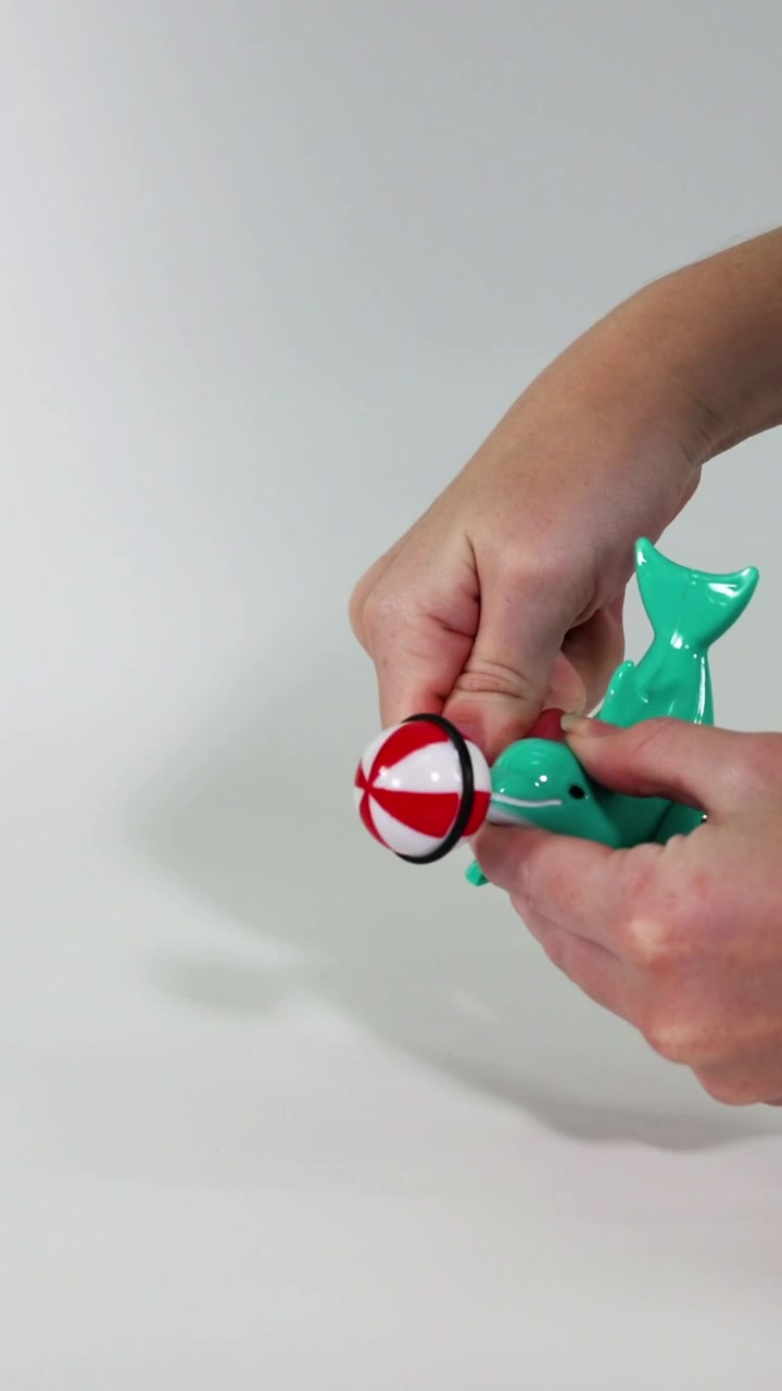 Hands winding and playing with a seal toy