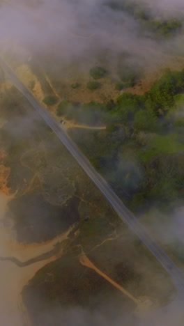 lovely nature of montara, california, usa at daytime. mist spreading over the sandy shore. top view. vertical video