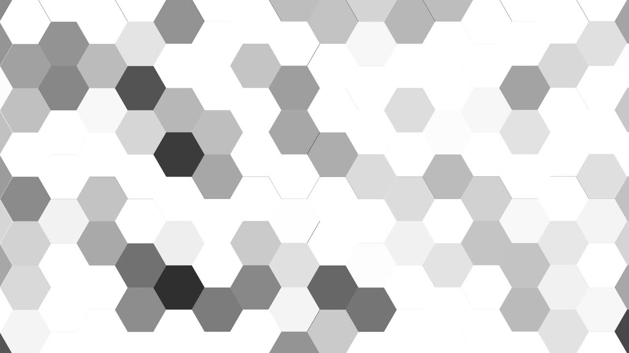 Seamless geometric abstract honeycomb background pattern of monochromatic pulsating hexagonal tiles in shades of black, gray, and white, digital network connectivity or computing power