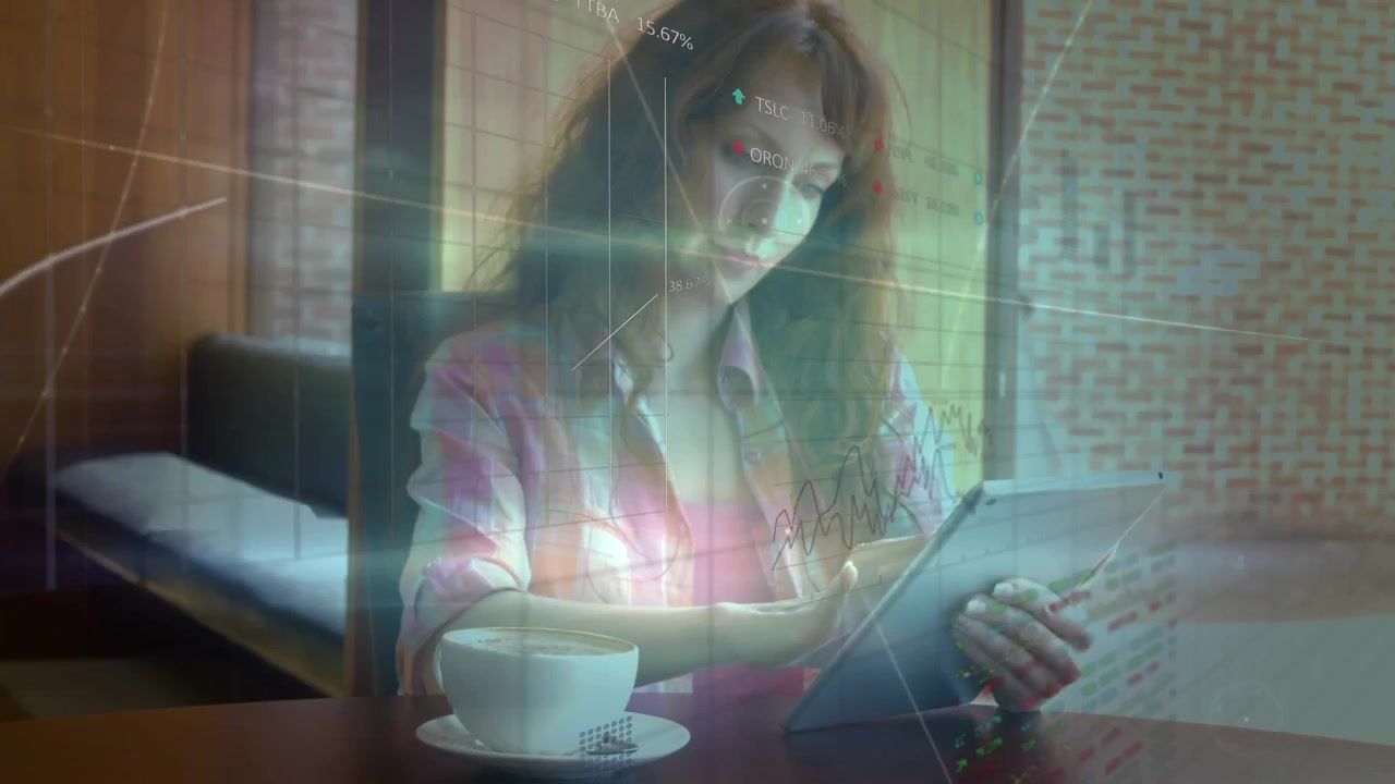 Animation of network of connections over businessman using tablet