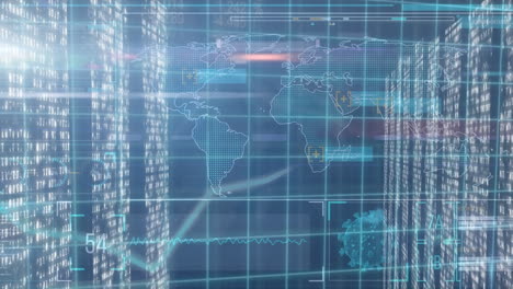 animation of lights and data processing over world map