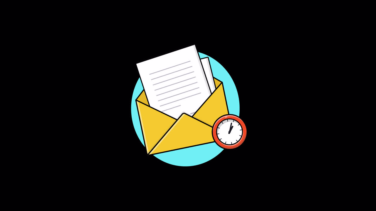 Illustrazione animata della consegna di messaggi email con orologio e aeroplanini di carta