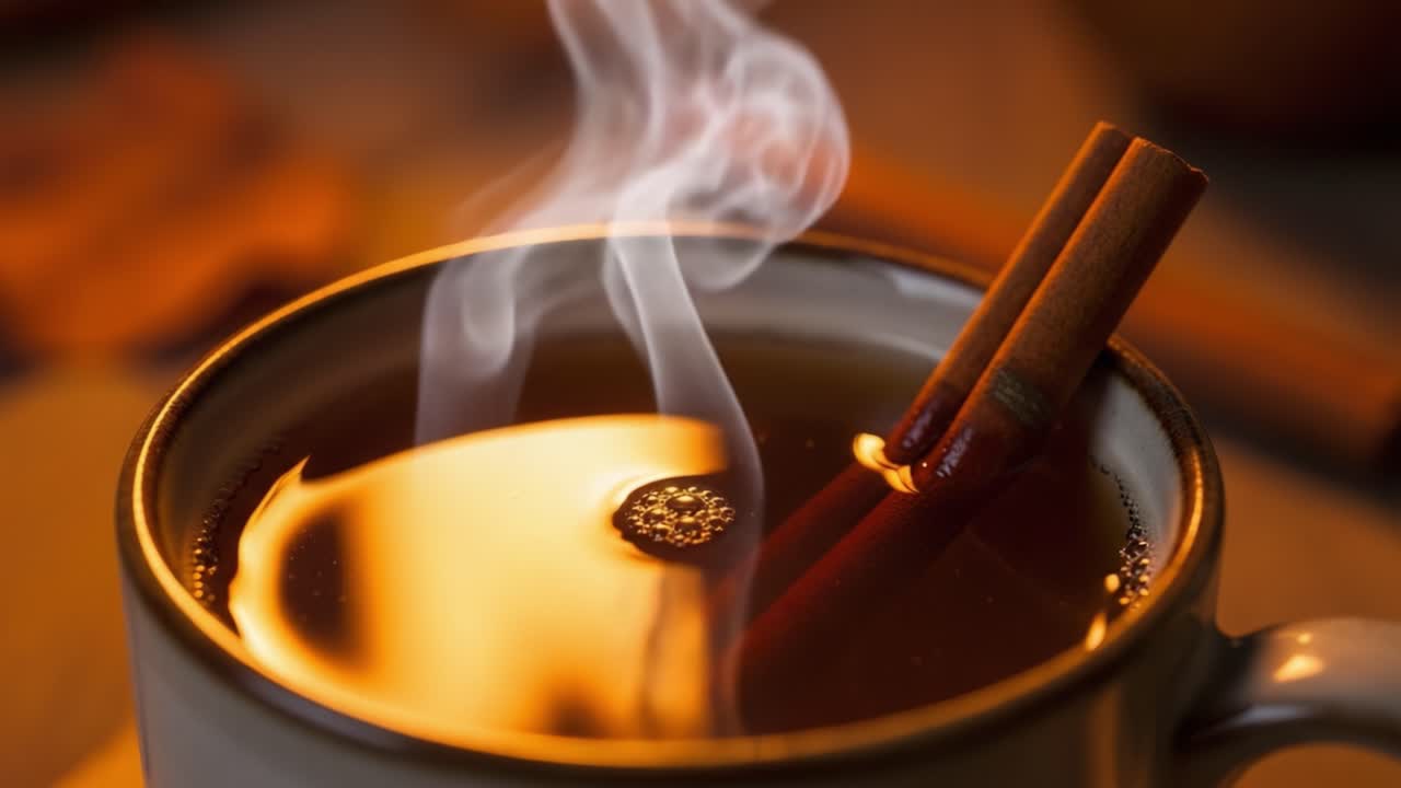 A Cozy Mug of Cinnamon Tea with Steam Rising, Capturing the Warmth and Comfort of a Relaxing Beverage Experience