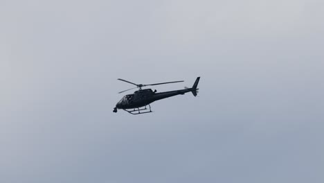 a helicopter maneuvers through a cloudy sky