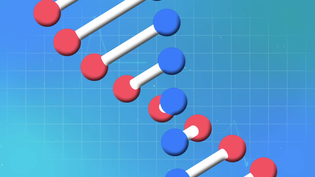 Animation of cardiograph and dna strand on blue background