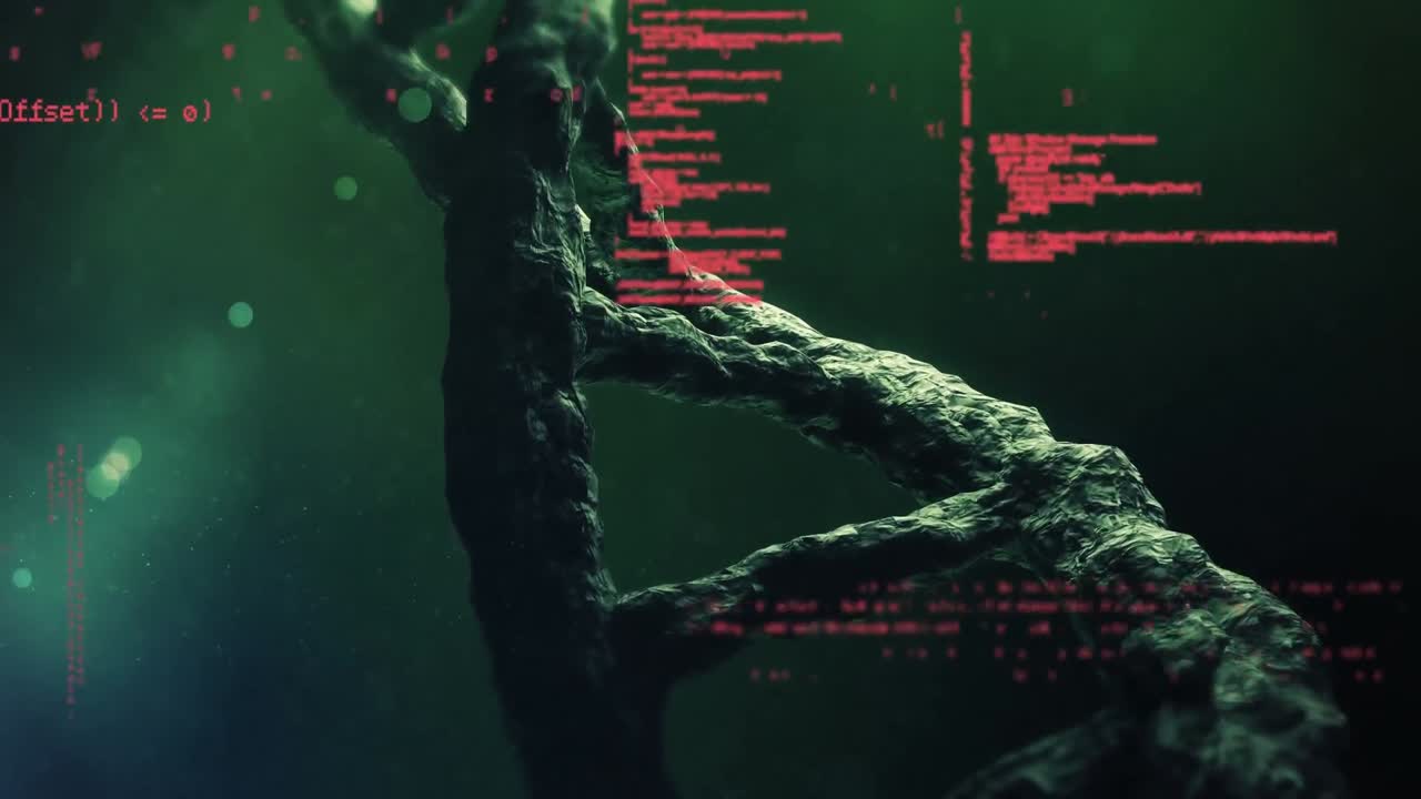 animación del hilado de cadenas de adn y procesamiento de datos médicos