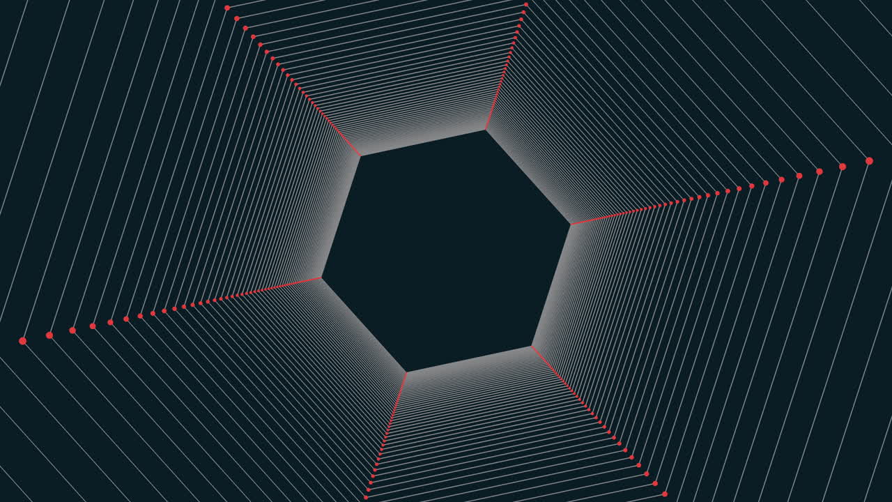 추상적인 검은색과 색 직사각형 그리드와 눈에 띄는 빨간색 육각형 패턴