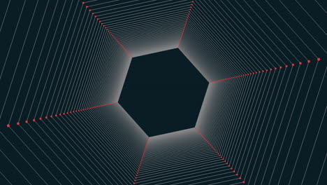 cuadrícula rectangular abstracta en blanco y negro con un llamativo patrón hexagonal rojo
