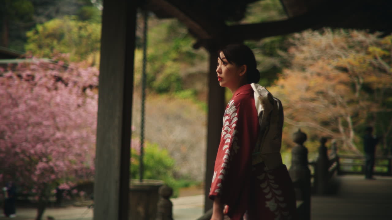 Woman in Kimono at Japanese Temple