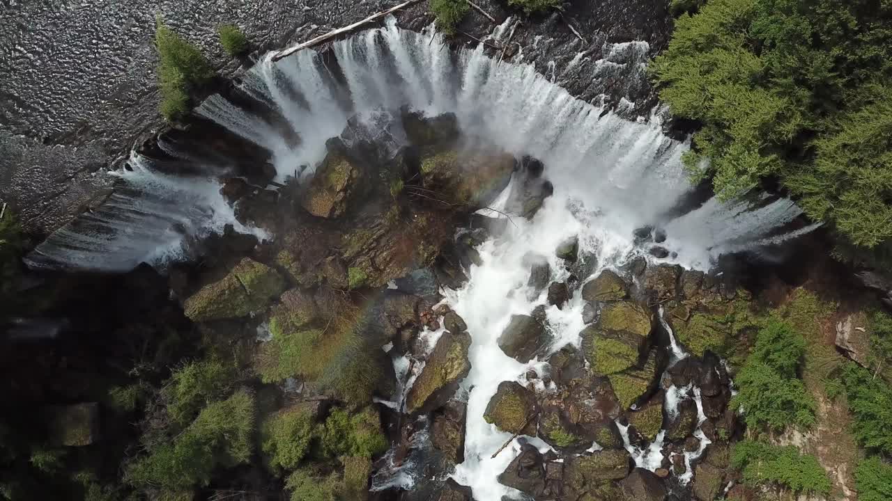Cinematic Birdseye Aerial View of Laja Waterfalls, Chile. High Angle