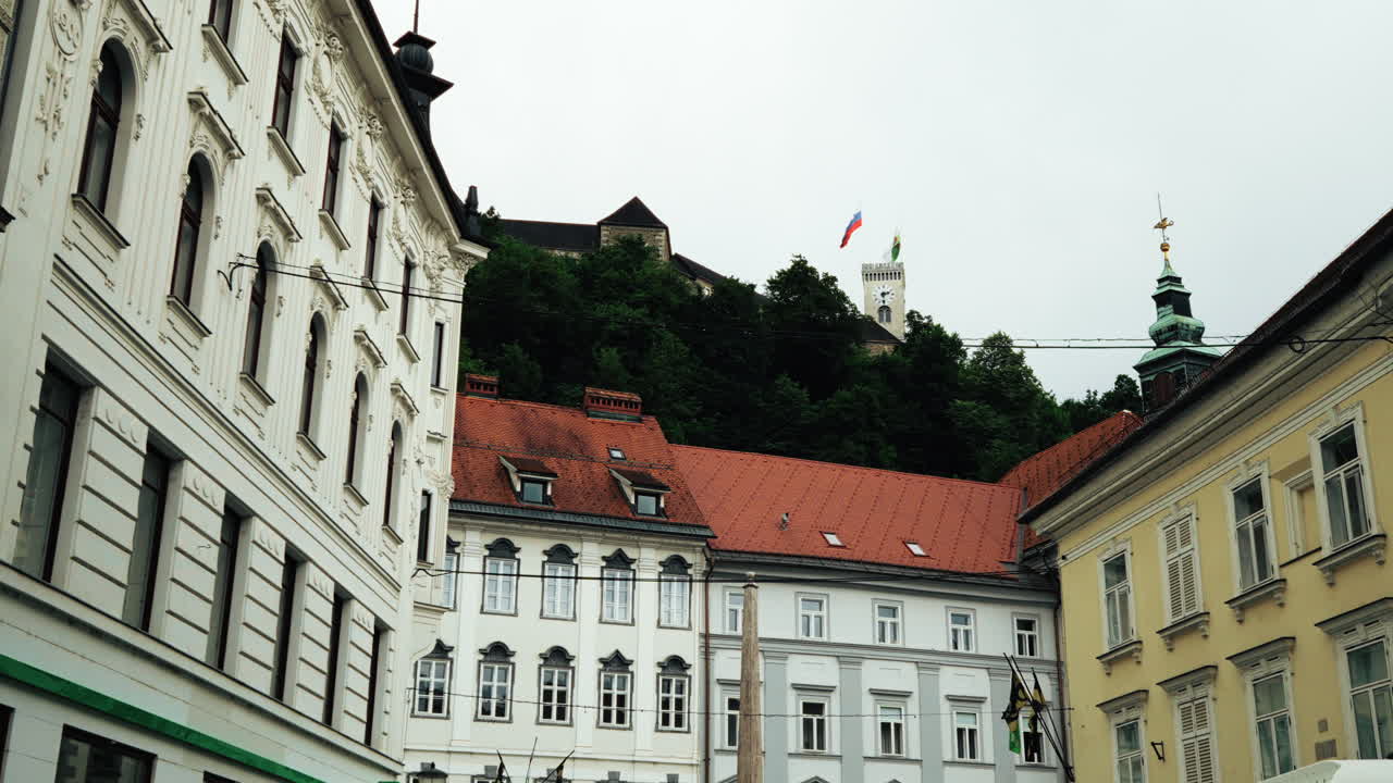 Historic Ljubljana Castle stands on a hill, overlooking the charming old town of Slovenia’s capital, a medieval landmark with panoramic views and rich cultural heritage.