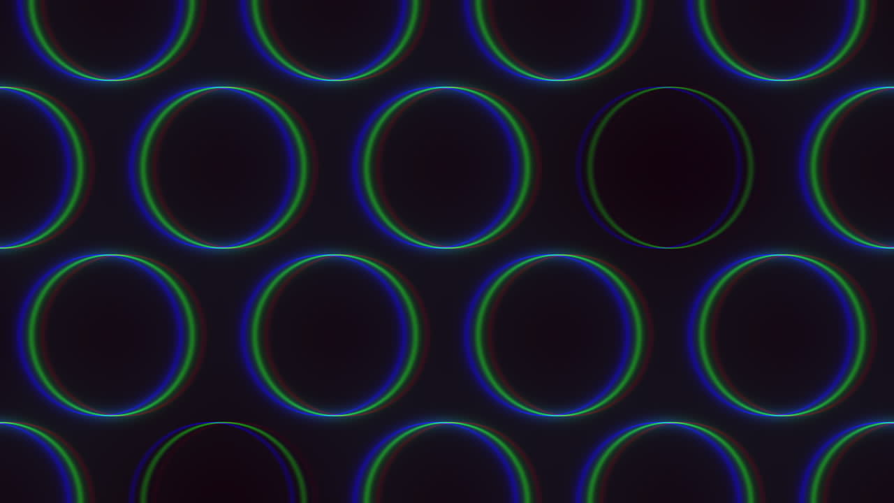 patrón de círculos de neón sin costura con efecto de falla en el gradiente negro