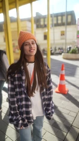 young woman in city