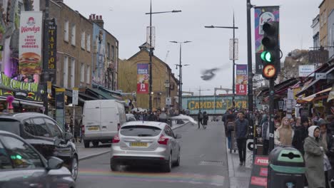 View-Along-Camden-High-Street-Busy-With-People-And-Traffic-In-North-London-UK