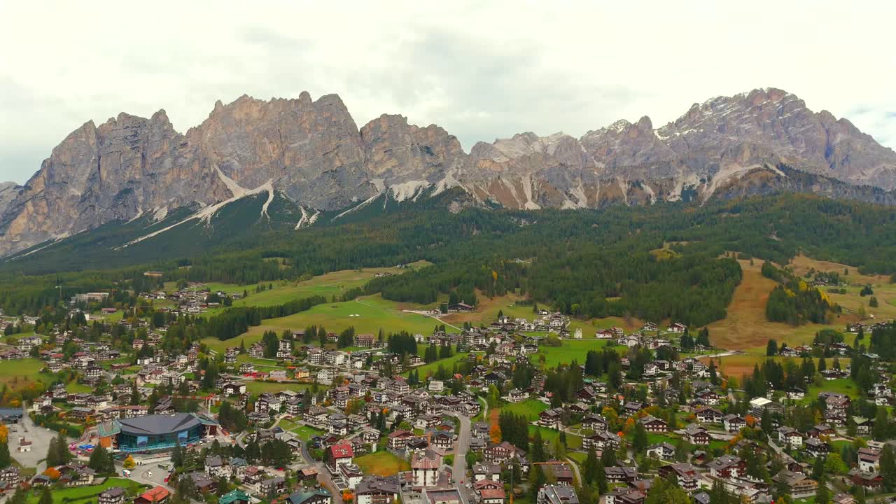 Aerial views of Cortina showcase nature’s artistry in the Dolomites.