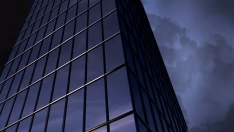 building and lightning in the background