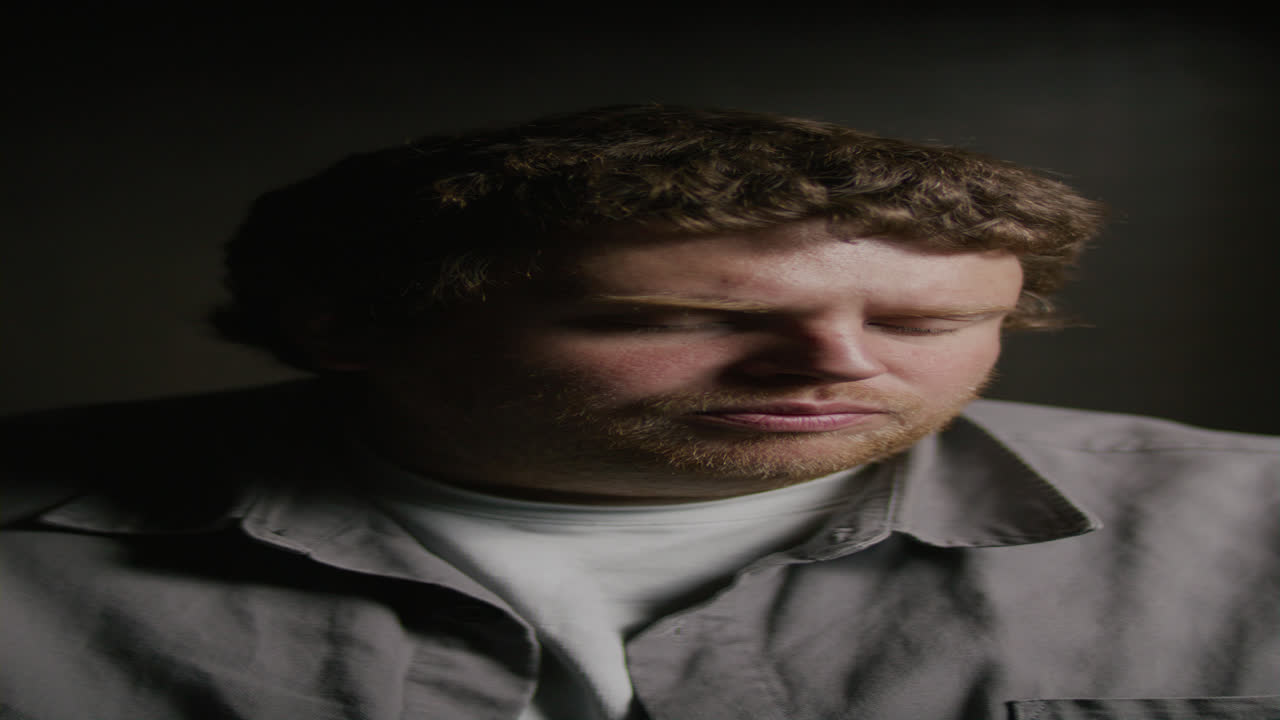 Pensive Man Speaking Quietly to Priest inside Confessional Booth