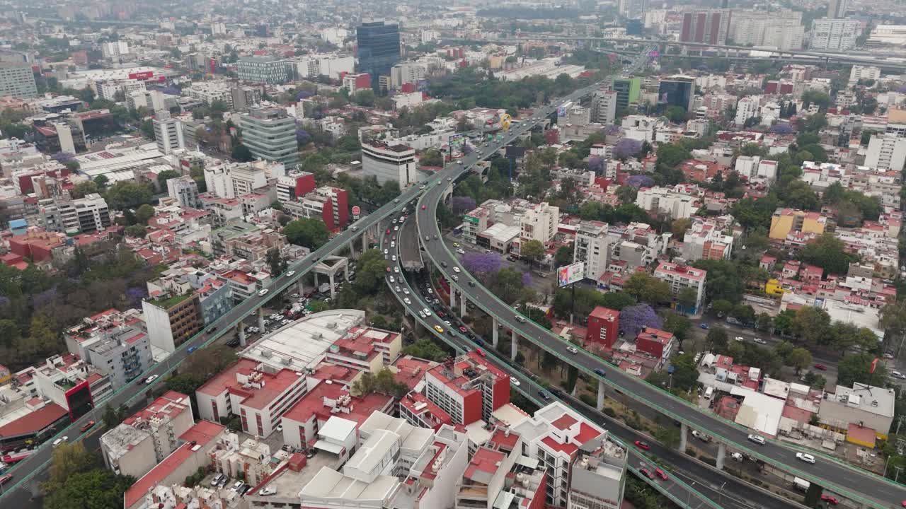 Two-level road distributor in CDMX, filmed by drone