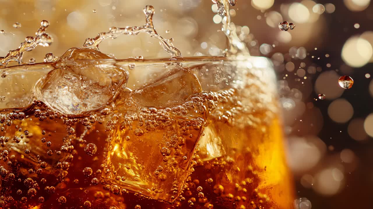 Refreshing Iced Soda with Splashing Ice