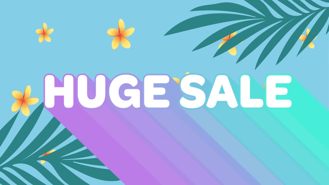 레트로 거대한 판매 텍스트의 애니메이션 보라색에서 파란색 그림자와 파란색에 꽃