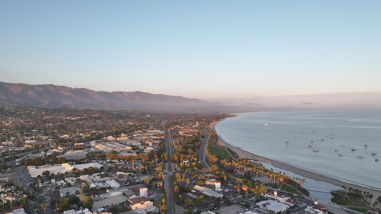 Santa Barbara California drone flight during golden hour