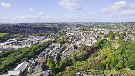 uk housing market, aerial drone view of houses in a west yorkshire town, england